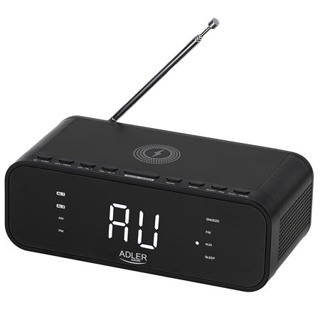 Radio cu ceas negru Adler AD 1192 cu Bluetooth, radio FM, alarma si incarcare wireless