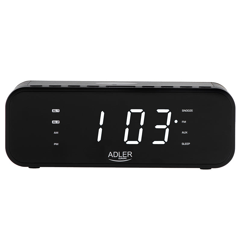 Radio cu ceas negru Adler AD 1192 cu Bluetooth, radio FM, alarma si incarcare wireless