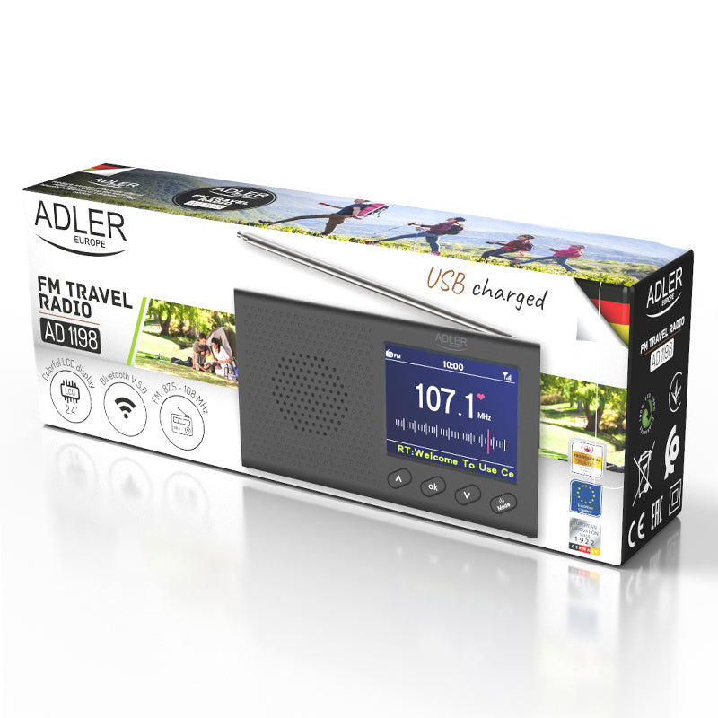 Radio portabil cu ceas Adler AD 1198 cu Bluetooth, radio FM, alarma si afisaj LCD
