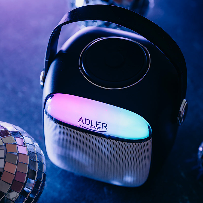 Difuzor Karaoke cu Microfon Negru Adler AD 1199 cu Bluetooth, baterie reincarcabila, AUX si USB