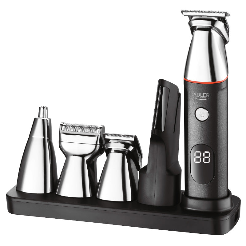 Set 5 in 1 Trimmer cu afisaj Adler AD 2946 cu afisaj LED, baterie 600 mAh si USB