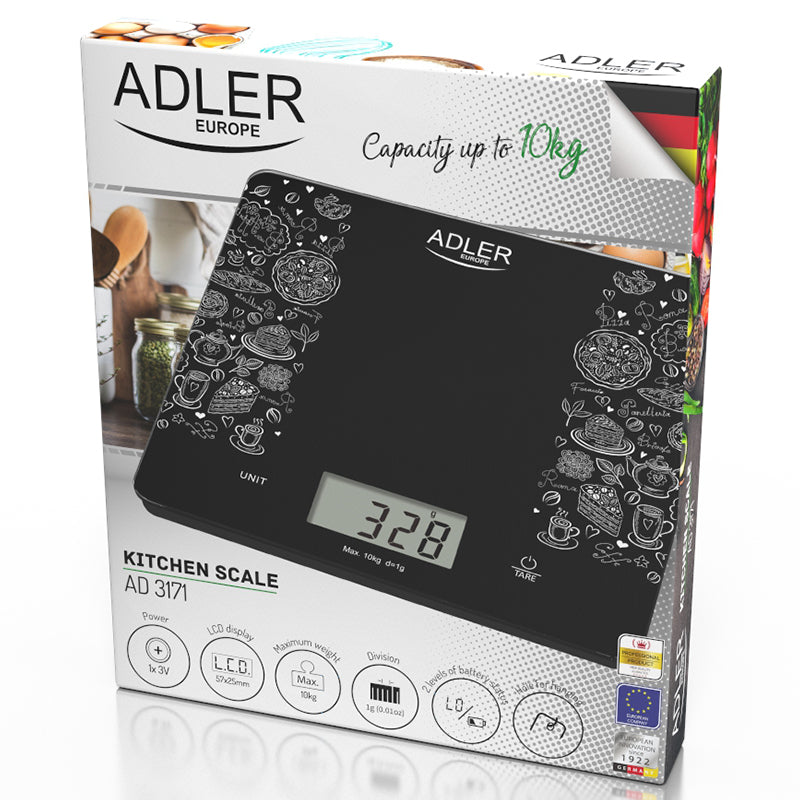 Cantar Bucatarie Sticla 3171 Adler Max 10KG cu afisaj LCD si baterie reincarcabila