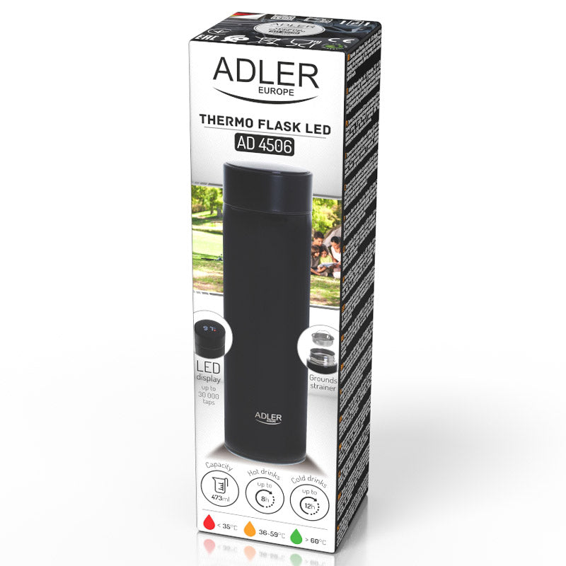 Termos cu afisaj Temperatura Negru Adler Ad 4506bk cu DAB+, afisaj LED, baterie reincarcabila si Rezistenta la Apa