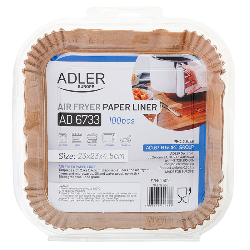 Hartie pentru Air Fryer Patrat 100buc Adler AD 6733 cu DAB+