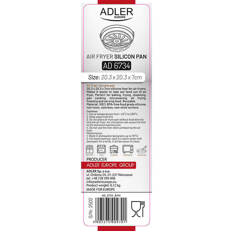 Forma de Copt Silicon Rotunda Air Fryer Adler AD 6734