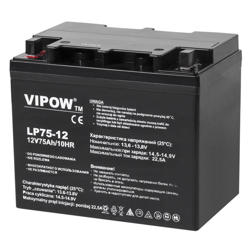 Acumulator Stationar Agm 75ah Vipow Vrla 12V cu baterie reincarcabila