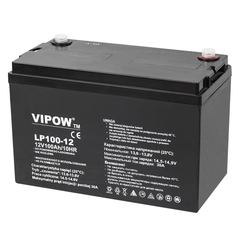 Acumulator Stationar Agm 100ah Vipow Vrla 12V cu baterie reincarcabila