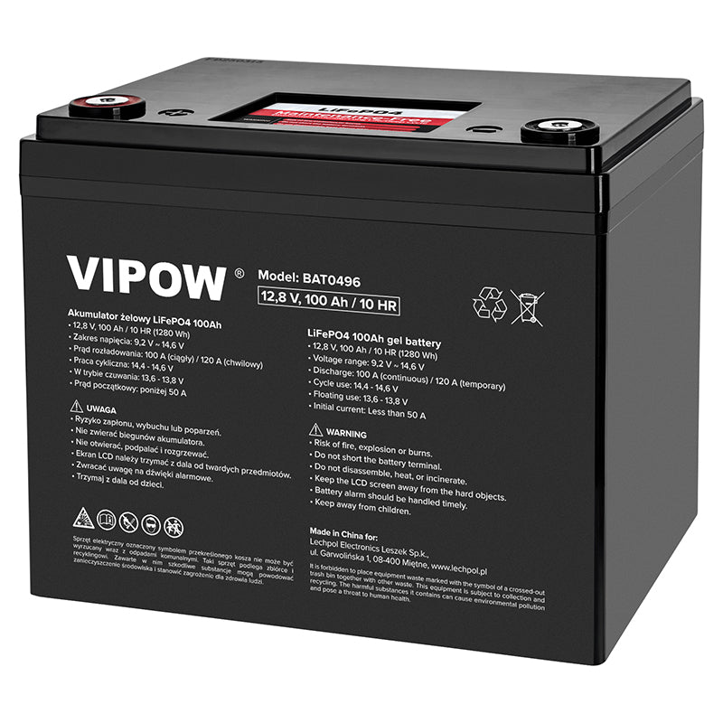 Acumulator Lifepo4 100ah Bms Vipow Bat 0496 cu baterie reincarcabila