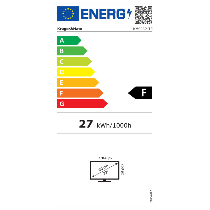 TV Inch H.265 Hevc & Kruger HD 32 cu USB, Telecomanda si Sunet Stereo