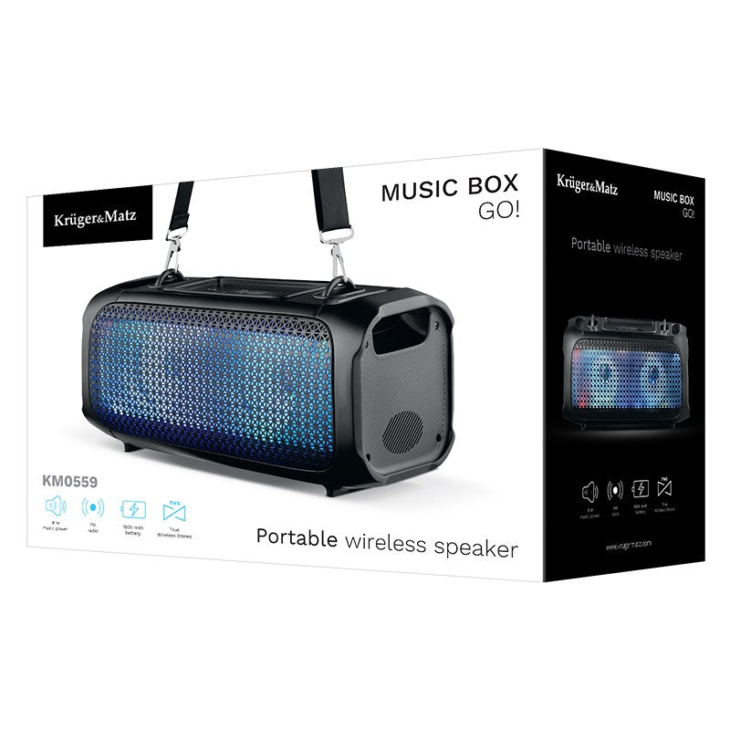 Boxa Portabila Music Box Go! & Kruger Km 0559 cu Bluetooth, radio FM, baterie 1800 mAh si AUX