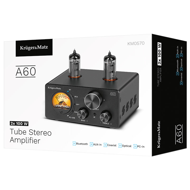Amplificator Stereo Lampi 6k4 2x100w & Kruger a 60 cu Bluetooth, AUX, USB si Telecomanda