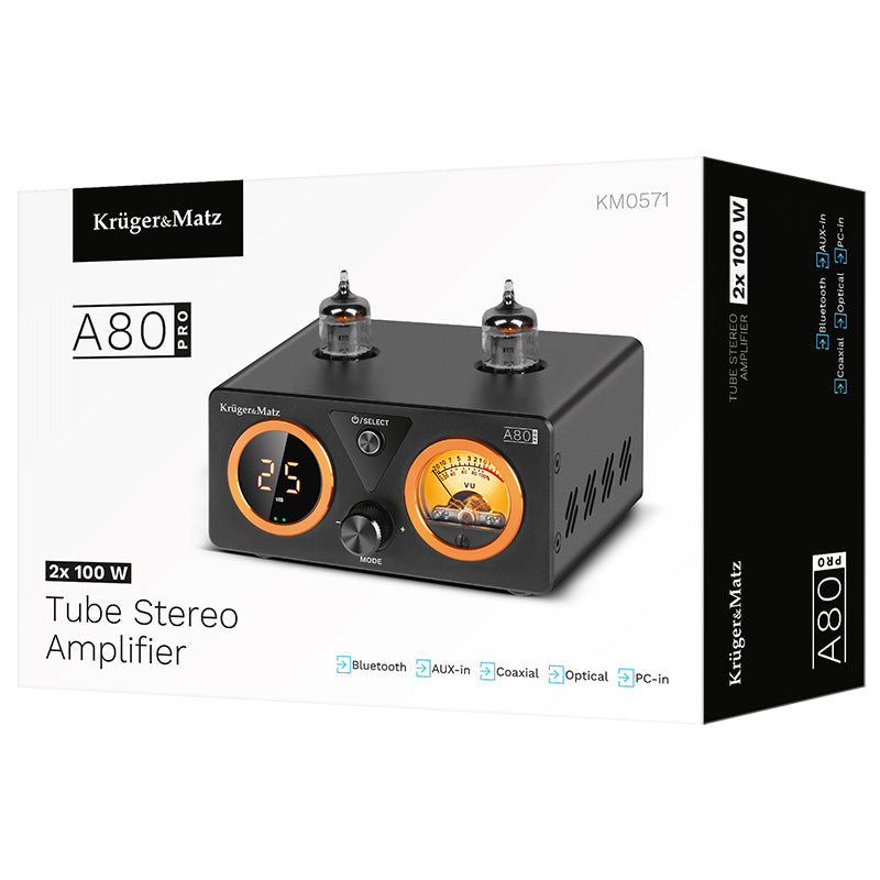 Amplificator Stereo Lampi 2x100w Pro & Kruger a 80 cu Bluetooth, AUX, USB si Telecomanda