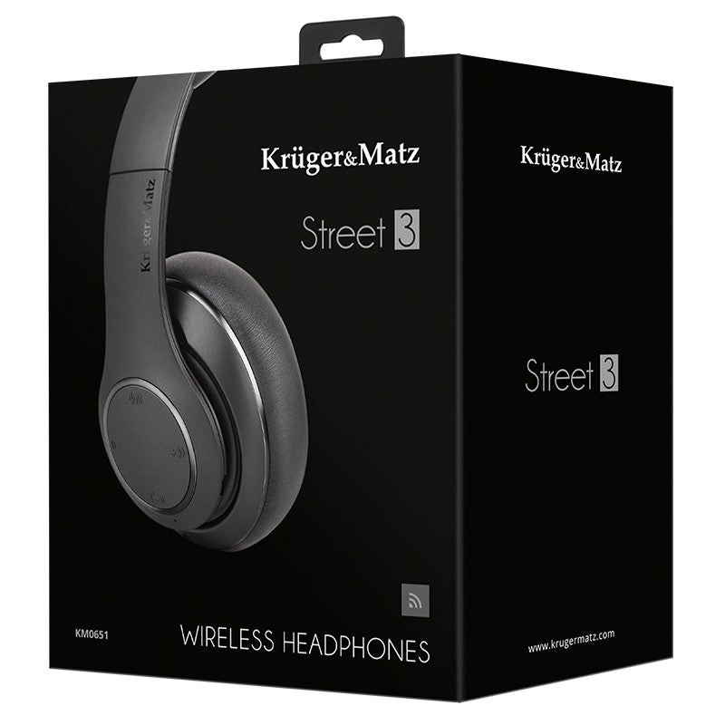 Casti Audio Street 3 Negre & Kruger Km 0651 cu Bluetooth, baterie 400 mAh, AUX si USB