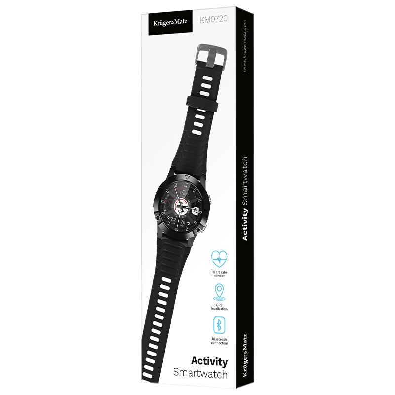 Smartwatch Activity Black GPS & Kruger Km 0720 cu Bluetooth, alarma si baterie 580 mAh
