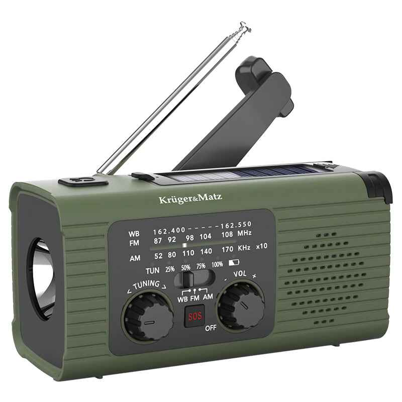 Radio Multifunctional Solar Kruger&Matz, Powerbank 5000 mAh, Lanterna, Lampa de Lucru, SOS, AM/FM/WB
