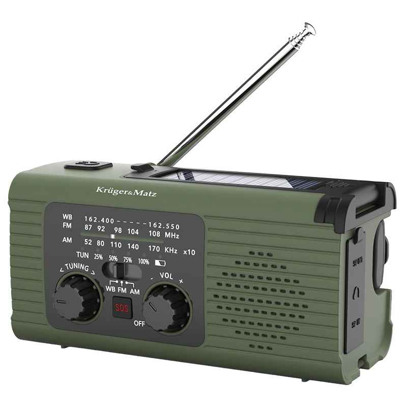 Radio Multifunctional Solar Kruger&Matz, Powerbank 5000 mAh, Lanterna, Lampa de Lucru, SOS, AM/FM/WB