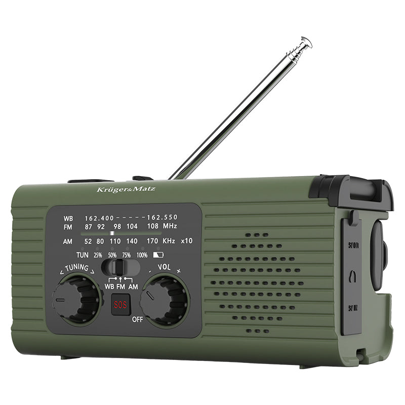 Radio Multifunctional Solar Kruger&Matz, Powerbank 5000 mAh, Lanterna, Lampa de Lucru, SOS, AM/FM/WB