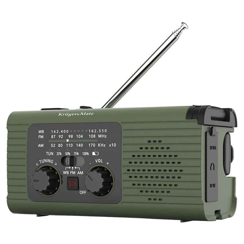Radio Multifunctional Solar Kruger&Matz, Powerbank 5000 mAh, Lanterna, Lampa de Lucru, SOS, AM/FM/WB