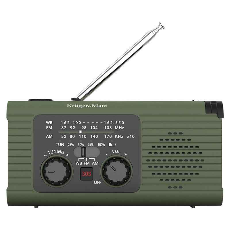 Radio Multifunctional Solar Kruger&Matz, Powerbank 5000 mAh, Lanterna, Lampa de Lucru, SOS, AM/FM/WB