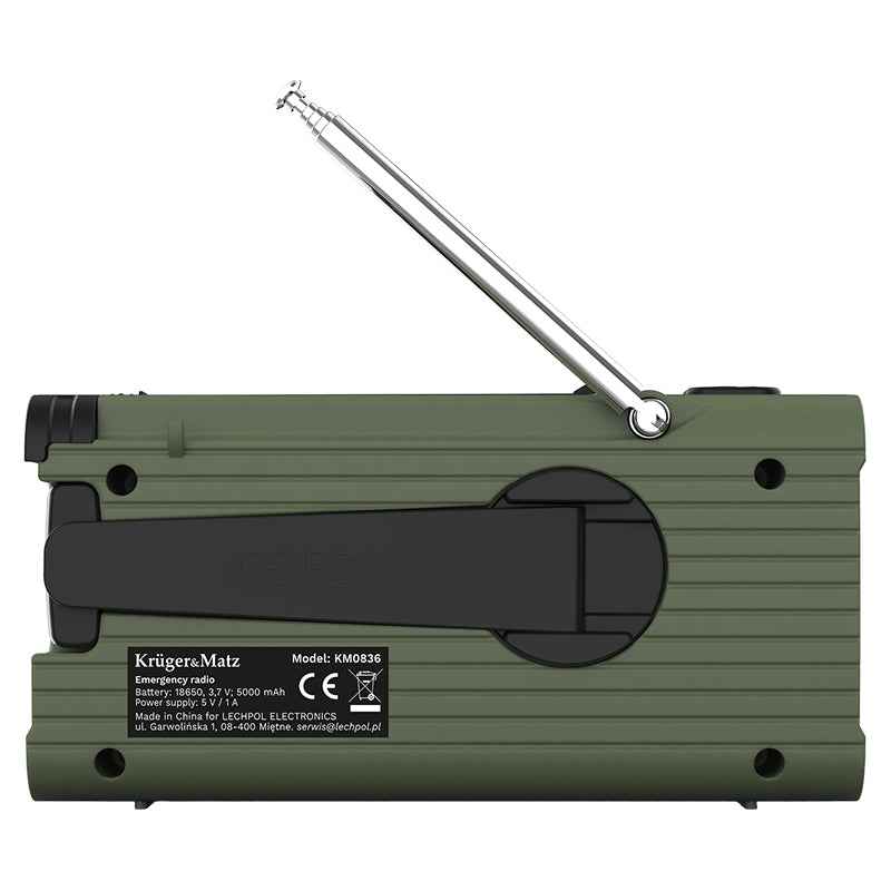Radio Multifunctional Solar Kruger&Matz, Powerbank 5000 mAh, Lanterna, Lampa de Lucru, SOS, AM/FM/WB