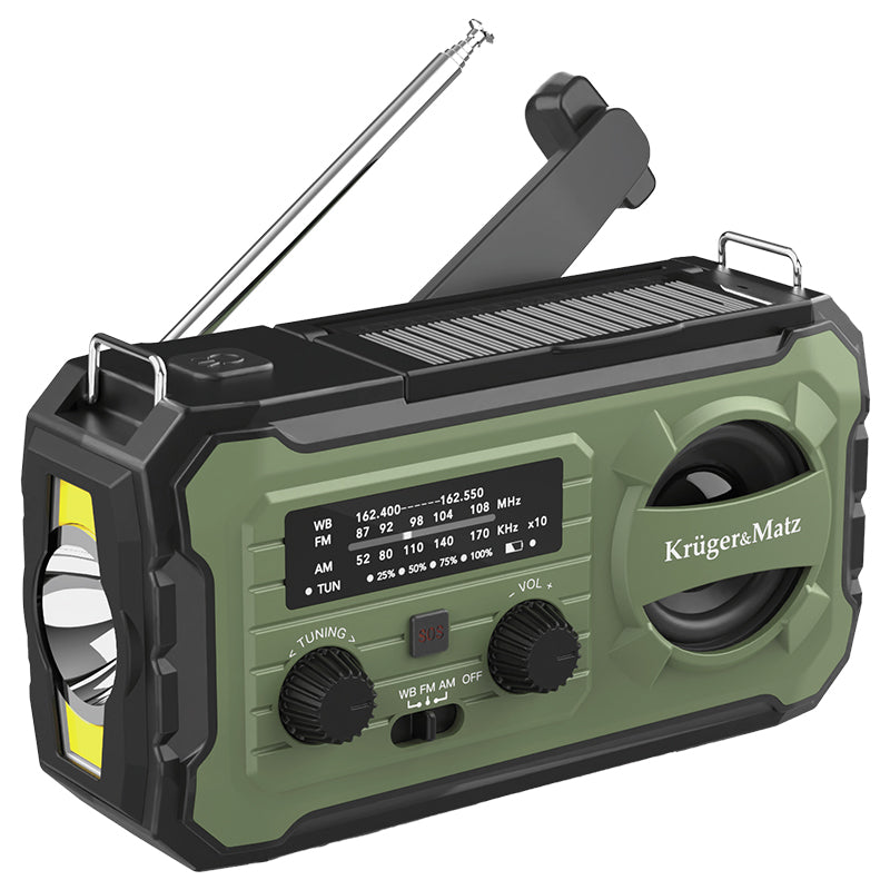 Radio Multifunctional Solar Kruger&Matz, Powerbank 10000 mAh, Lanterna, Lampa de Lucru, SOS, AM/FM/WB