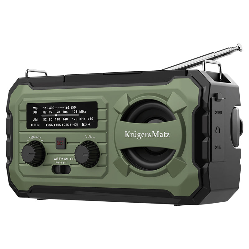 Radio Multifunctional Solar Kruger&Matz, Powerbank 10000 mAh, Lanterna, Lampa de Lucru, SOS, AM/FM/WB