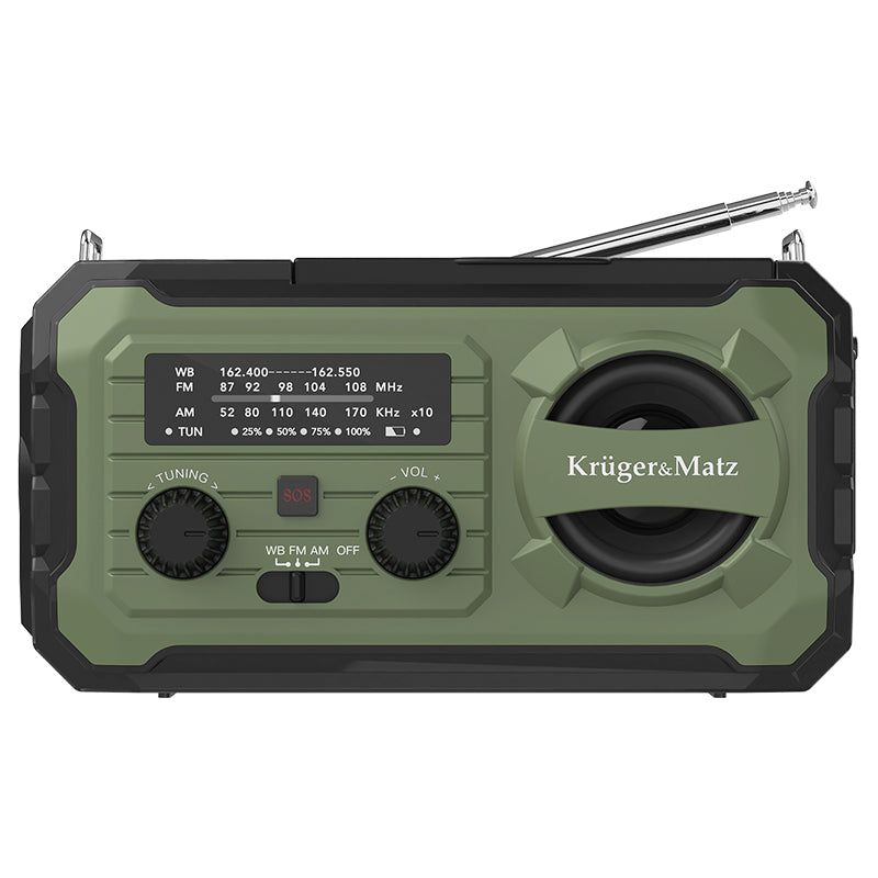 Radio Multifunctional Solar Kruger&Matz, Powerbank 10000 mAh, Lanterna, Lampa de Lucru, SOS, AM/FM/WB