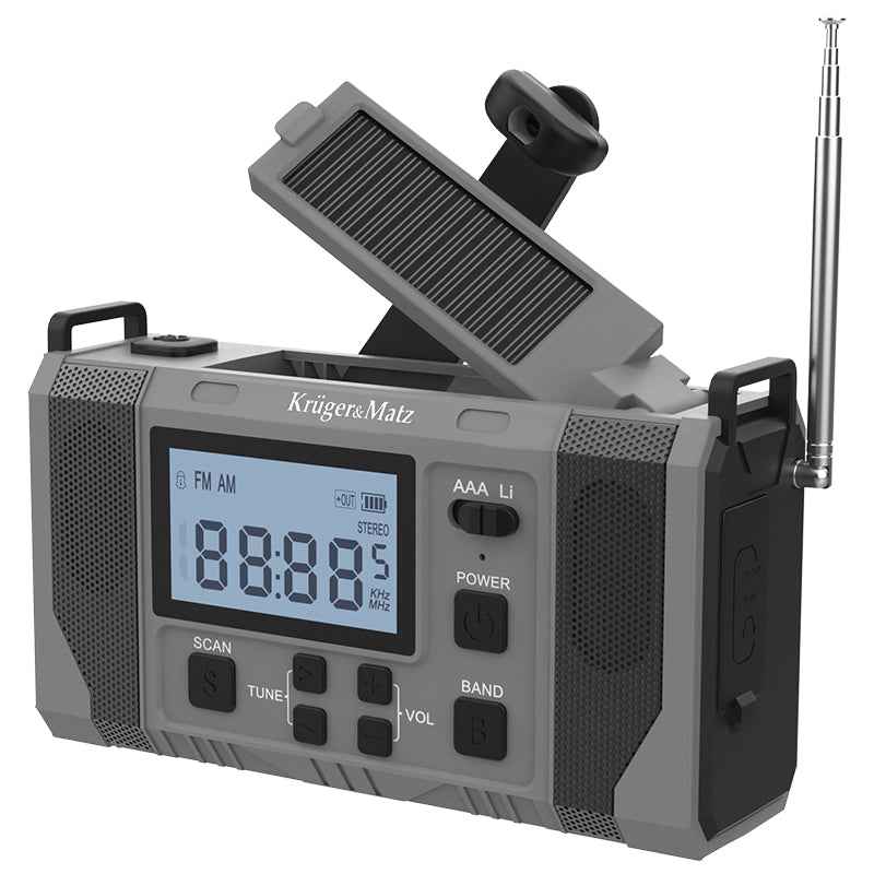 Radio Multifunctional Solar Kruger&Matz, Powerbank 10000 mAh, Ecran LCD, SCAN, Lanterna, SOS, AM/FM/WB