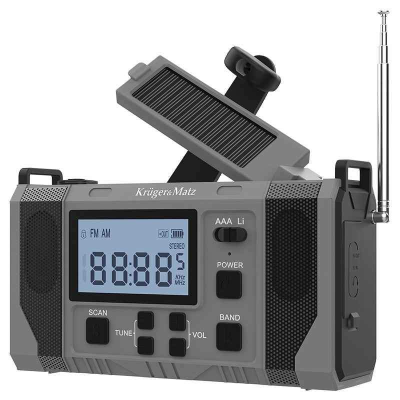 Radio Multifunctional Solar Kruger&Matz, Powerbank 10000 mAh, Ecran LCD, SCAN, Lanterna, SOS, AM/FM/WB