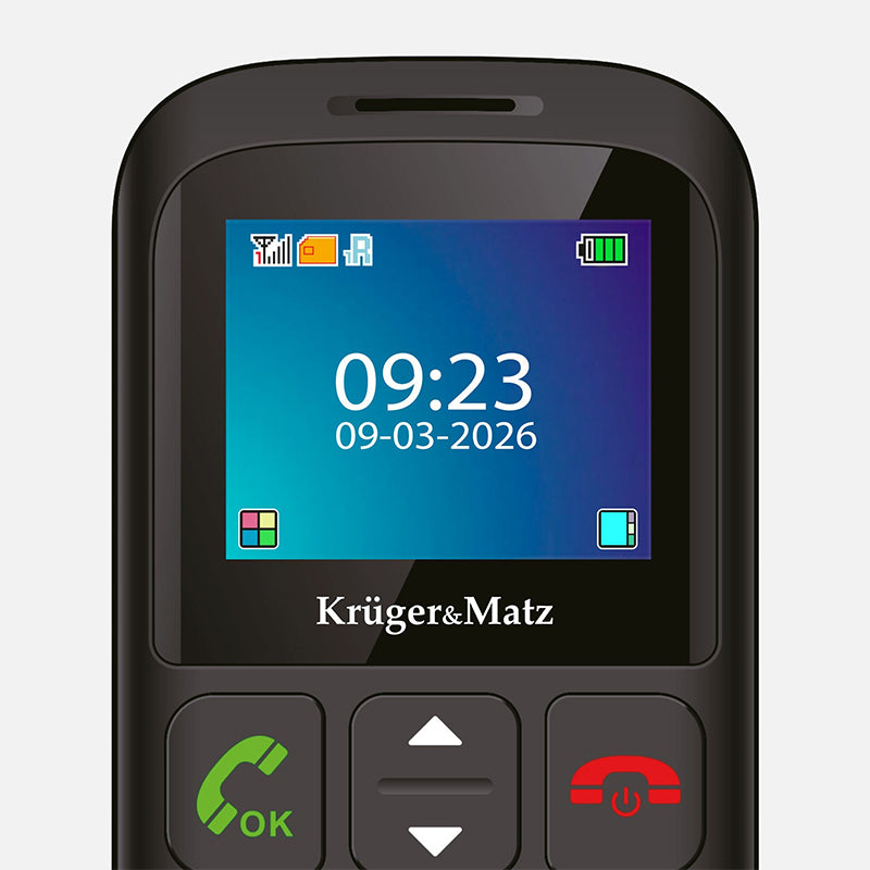 Telefon GSM Seniori Buton Sos & Kruger Km 0923-2g cu Bluetooth, radio FM, alarma si baterie reincarcabila