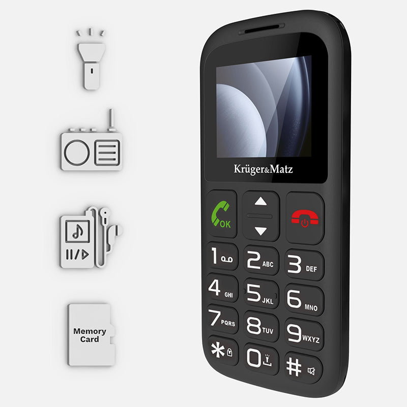 Telefon GSM Seniori Buton Sos & Kruger Km 0923-2g cu Bluetooth, radio FM, alarma si baterie reincarcabila