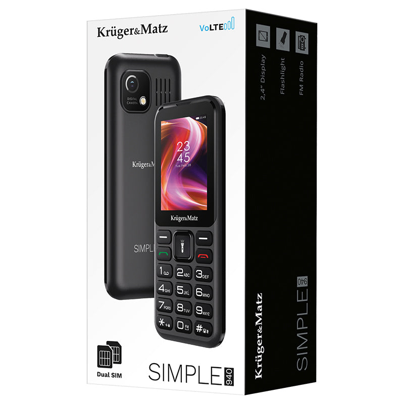 Telefon GSM 4g Simple & Kruger Km 0940 cu Bluetooth, radio FM, alarma si baterie 1400 mAh