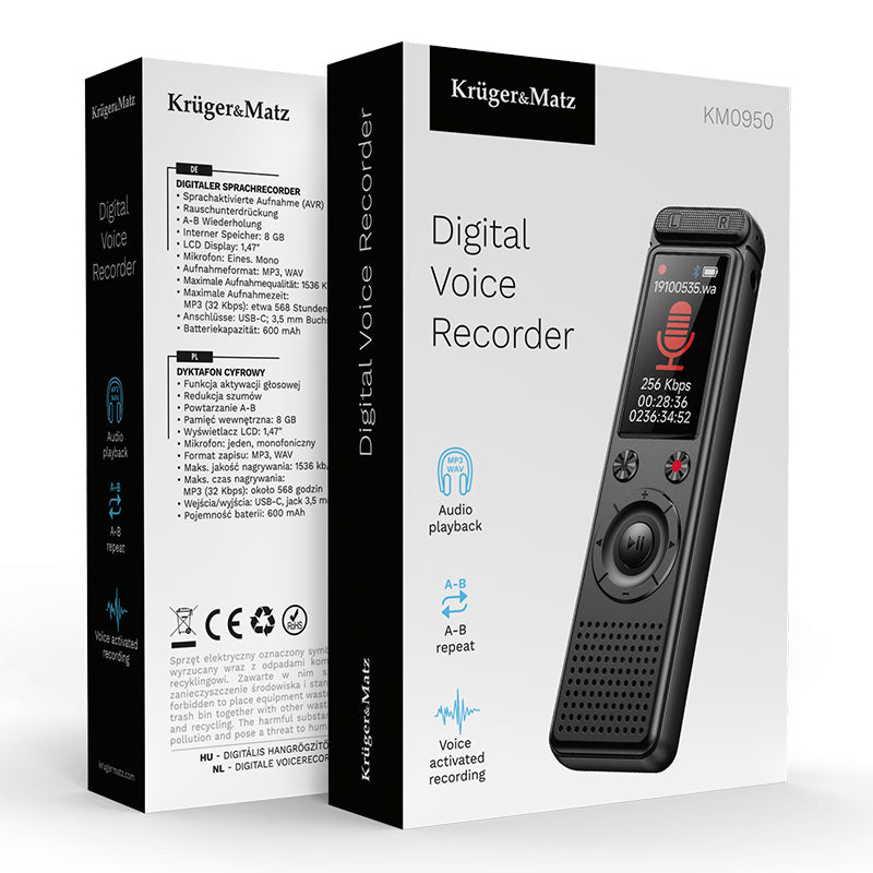 Reportofon Digital 8gb & Kruger Km 0950 cu baterie 600 mAh si USB