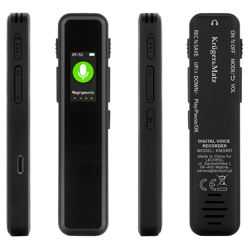 Reportofon Digital 8gb & Kruger Km 0951 cu baterie 230 mAh si USB