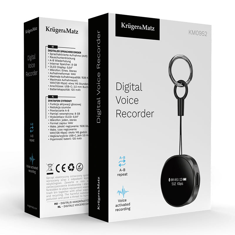 Reportofon Digital 4gb & Kruger Km 0952 cu baterie 120 mAh, USB, Telecomanda si Sunet Stereo