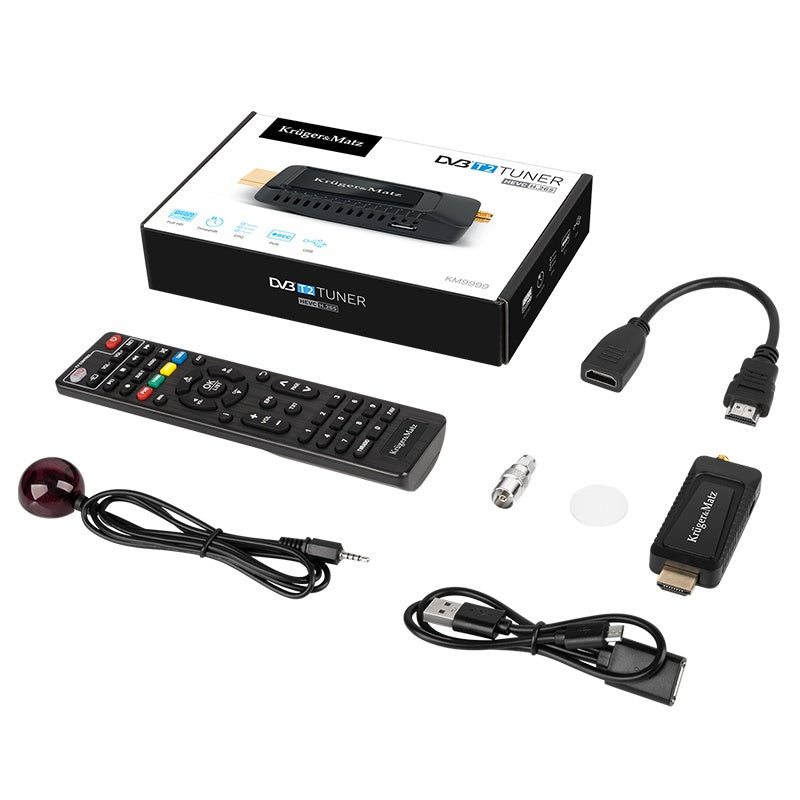Tuner Dvb-t2 Hevc H.265 HDMI & Kruger Km 9999 cu USB si Telecomanda