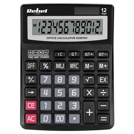Calculator de Birou 12 Digiti Oc-100 Rebel Kom 1101 cu baterie reincarcabila