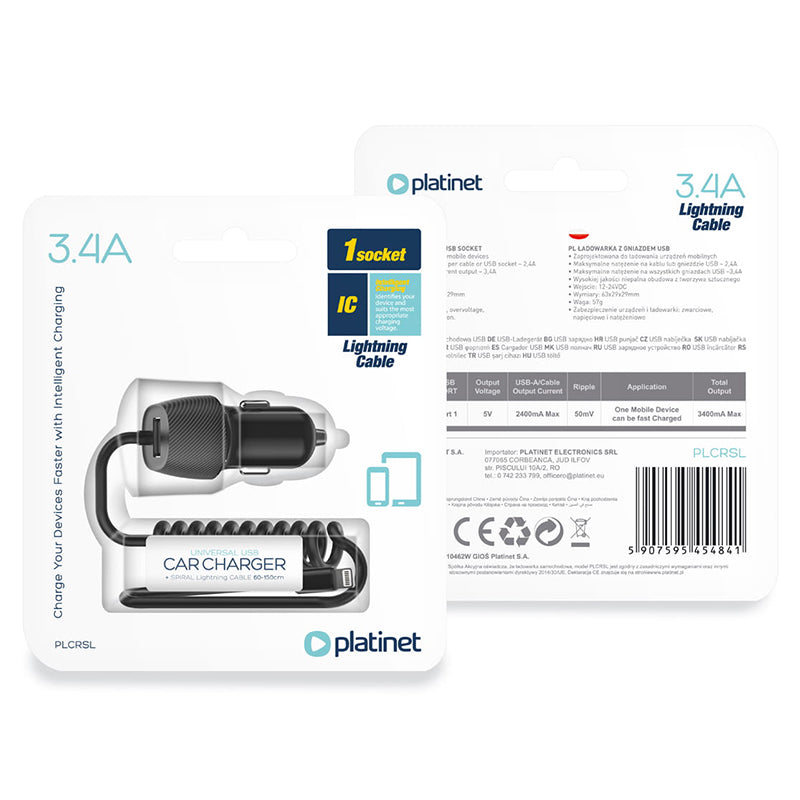 Incarcator Auto Cablu Spiralat Lightning cu USB