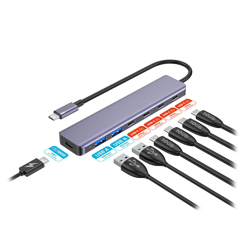 Hub 7 in 1 10gbs Aluminiu Platinet Pd 100W cu USB