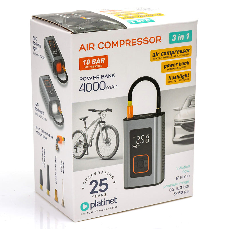 Compresor Auto Acumulator 10 Bar Platinet Ptc 22 cu baterie 4000 mAh si USB
