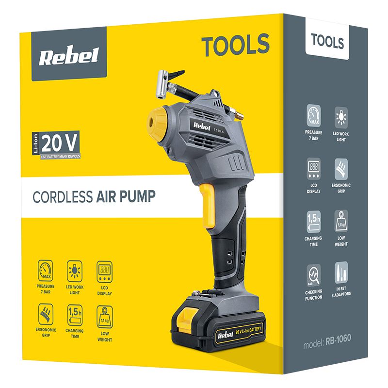 Compresor cu Acumulator Rebel cu afisaj LCD si baterie reincarcabila