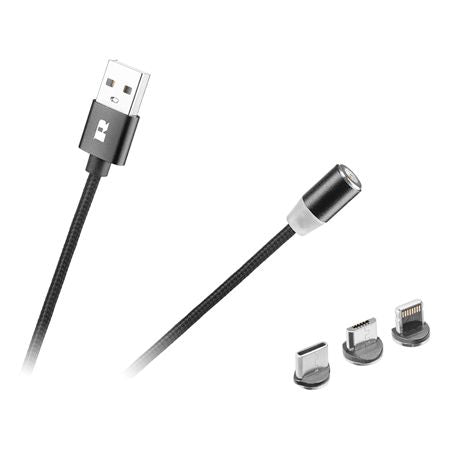 Cablu Magnetic 3 in 1 Negru Rebel cu USB