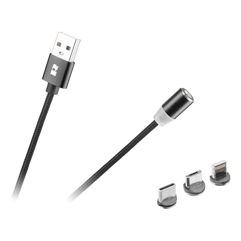 Cablu Magnetic 3 in 1 Negru Rebel cu USB