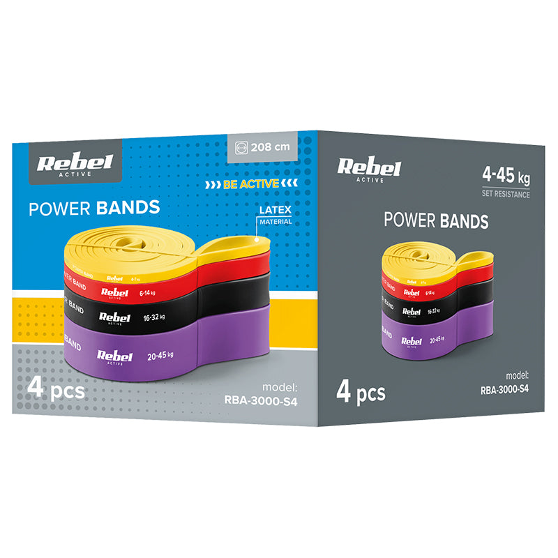 Set 4 Benzi Elastice Latex Power Band Rebel