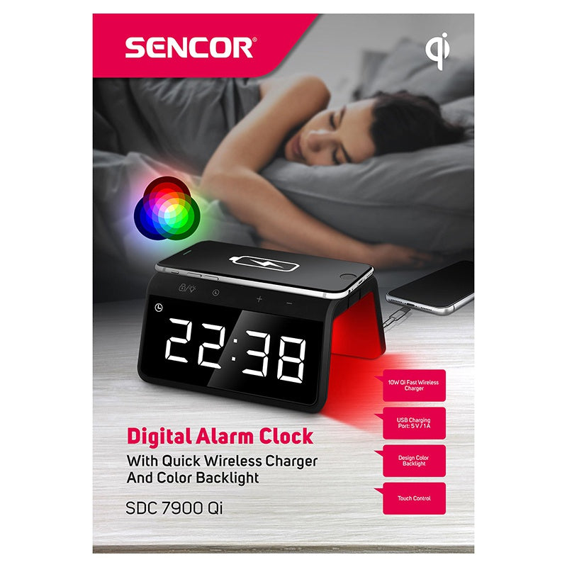 Ceas Digital cu Incarcare Sencor cu alarma, incarcare wireless, baterie reincarcabila si USB
