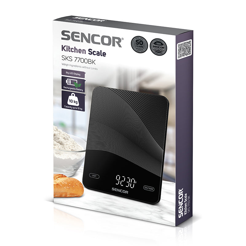 Cantar de Bucatarie Sticla Securizata Sencor cu afisaj LED, baterie 250 mAh si USB