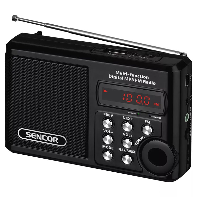 Radio Portabil Micro Negru Sencor cu radio FM, baterie reincarcabila, USB si Card SD