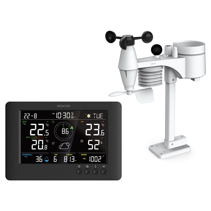Statie Meteo Profesionala Wbgt WiFi 8 in Sencor cu alarma, afisaj LED, Internet WiFi si baterie reincarcabila