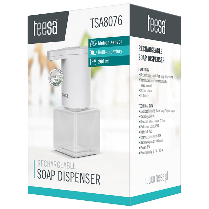 Dozator Automat Acumulator Sapun Spuma Teesa Tsa 8076 cu baterie 500 mAh si USB