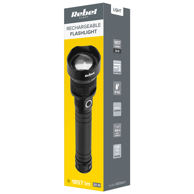 Lanterna cu 2 Acumulatori 26650 Rebel Urz 0942-1 cu baterie reincarcabila si USB